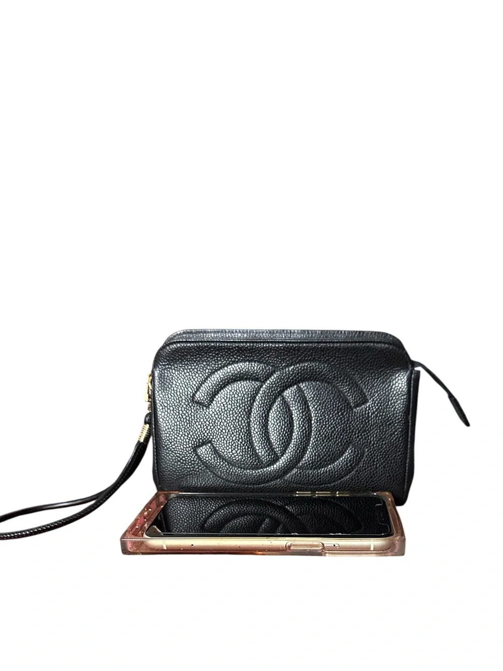 CHANEL Black Quilted CC Logo Cosmetic Pouch